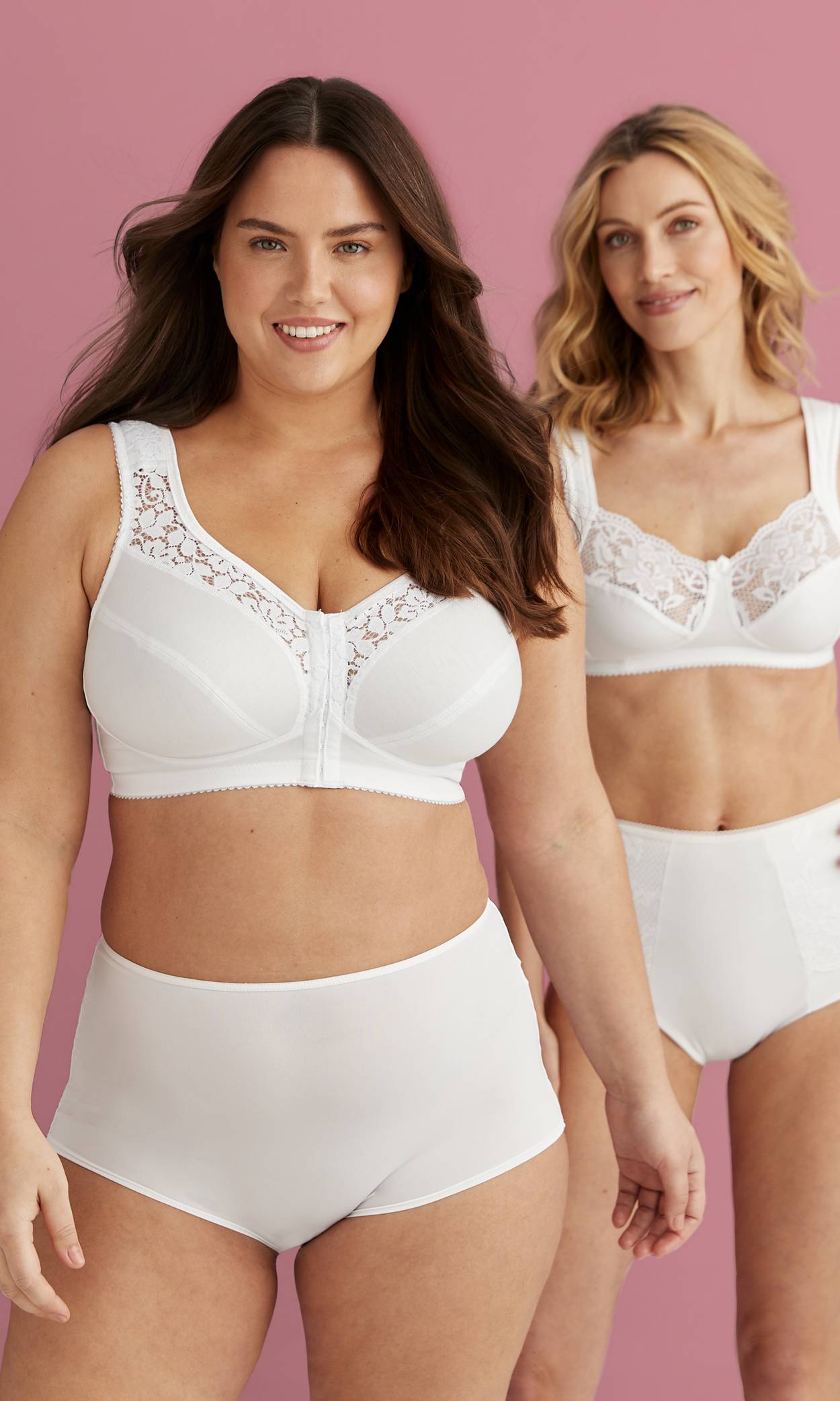 Two models wearing cotton bras and matching panties